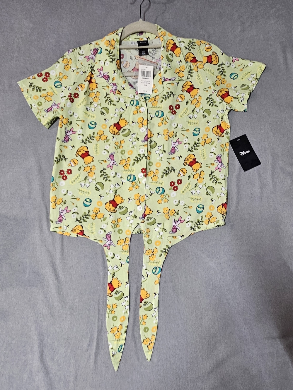 Disney Winnie the Pooh Green Short Sleeve Tie-Front Shirt